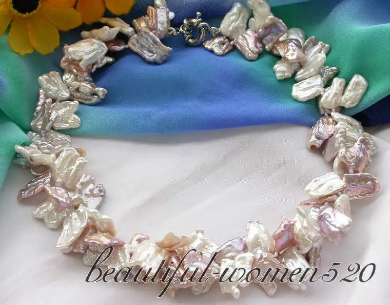

Z4185 BEAUTIFUL 3row 24" 12mm lavender round Stone bead necklace shell flower
