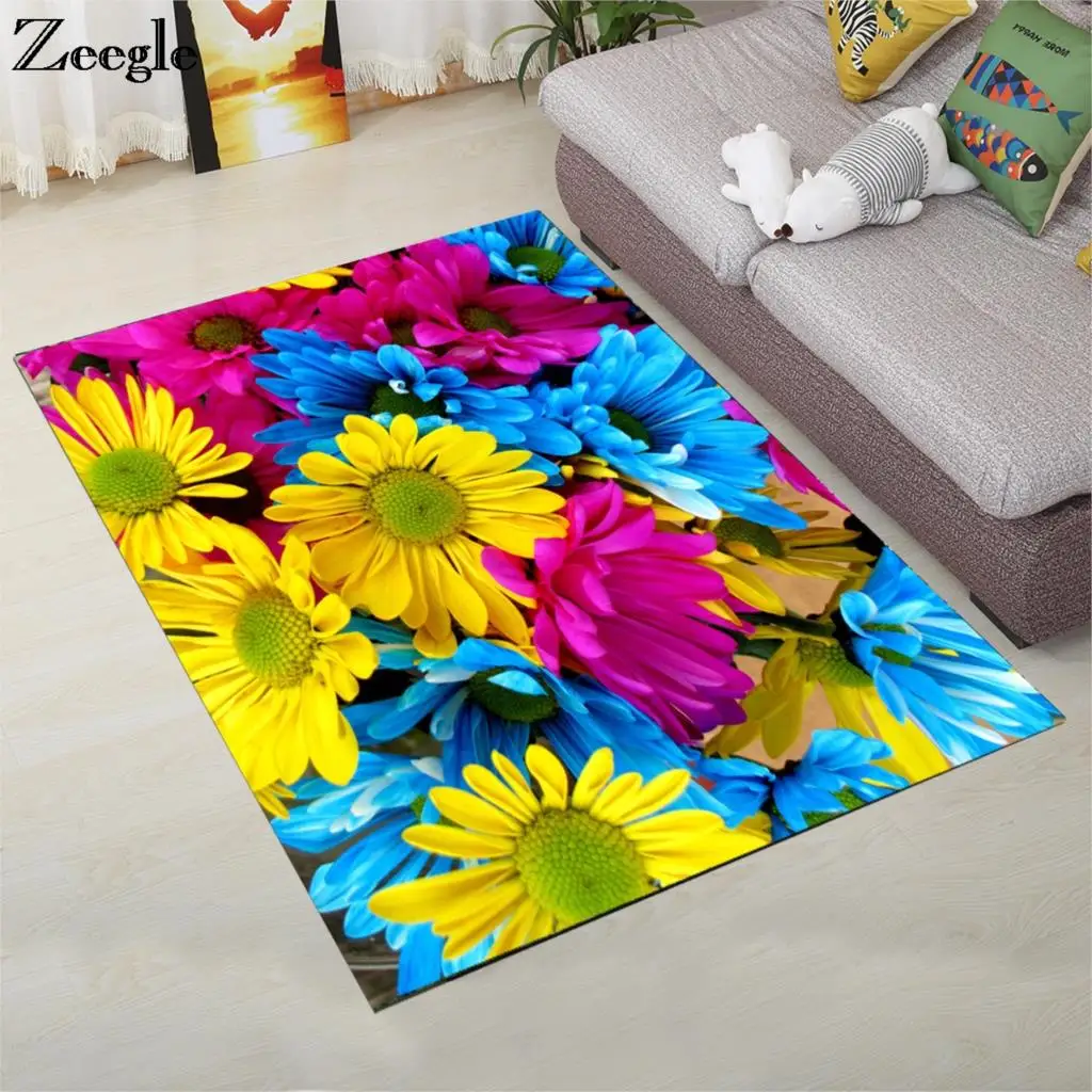 

Zeegle Bedroom Carpet Bedside Rugs Flower Printed Floor Rug Non-slip Child 3D Carpet For Living Room Absorbent Kitchen Mats
