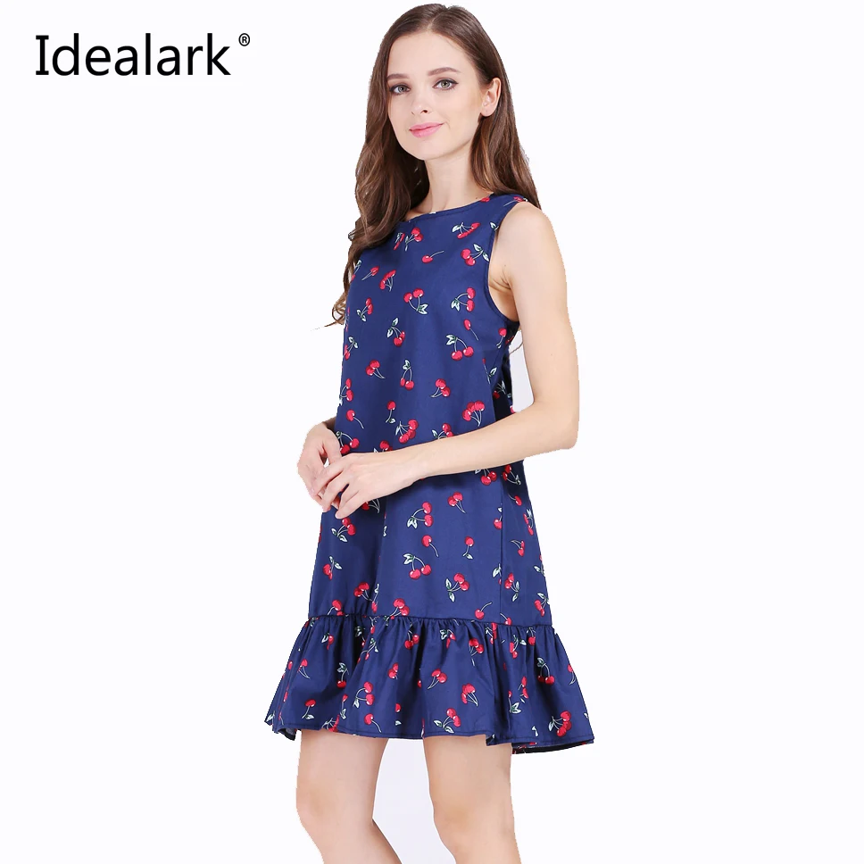 Idealark 100% хлопок рукавов Сексуальная оборками женское платье Лето Повседневное