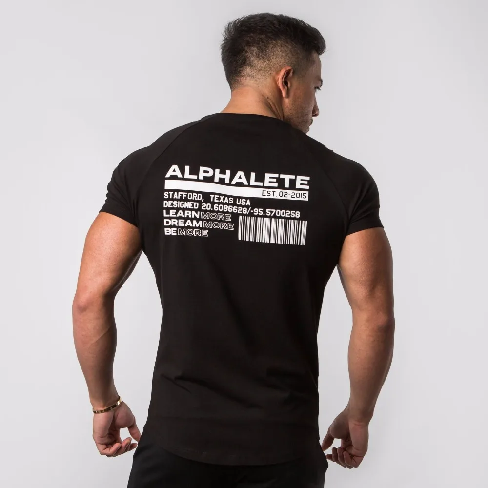 ALPHALETE летняя Новинка для мужчин тренажерные залы футболка фитнес бодибилдинг тонкие футболки Мода для отдыха с коротким рукавом хлопковые футболки топы