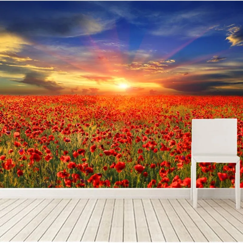 Custom 3D murals Scenery Fields Sunrises and sunsets Flowers Nature papel de parede living room TV wall bedroom wallpaper | Обустройство