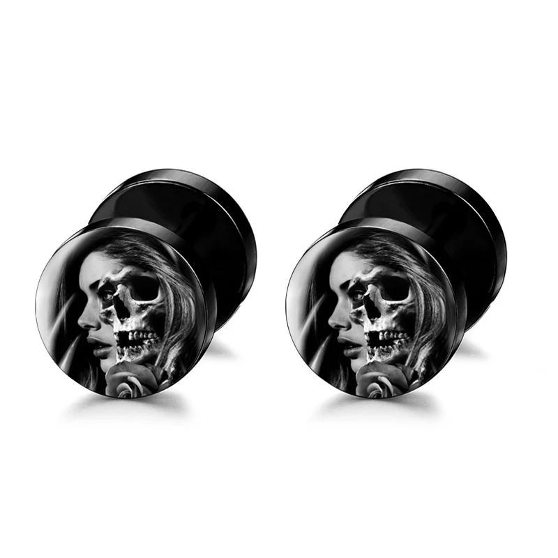 Style 1 POHOUR модные черные Серебряные серьги из нержавеющей стали с черепом для женщин и мужчин штанга гантели панк готические серьги-гвоздики для мужчин - Окраска металла: Style 1