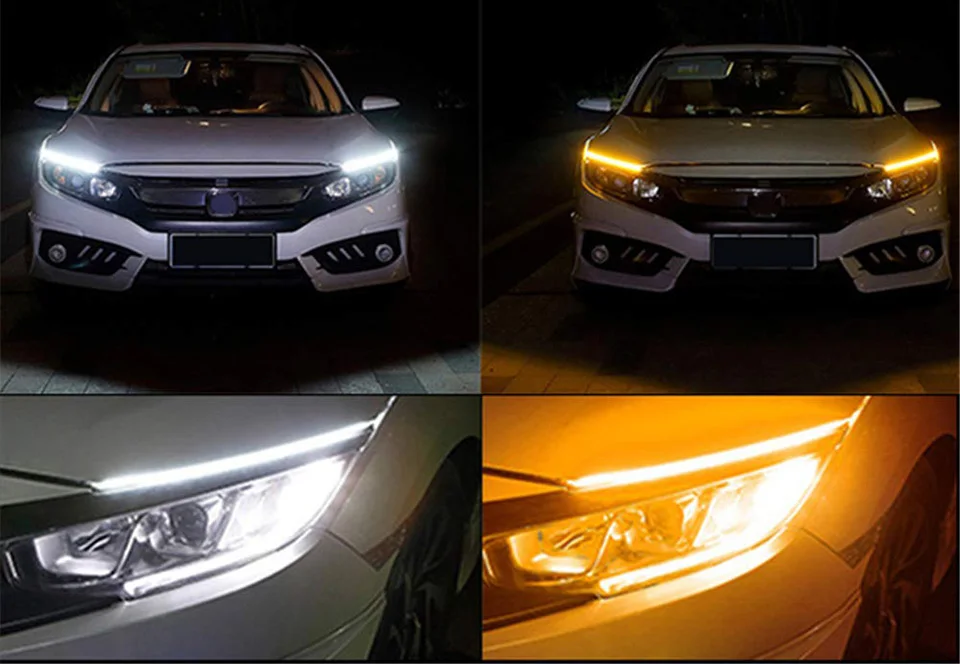 Audbic 2 шт. гибкий светодиодный DRL полоса 30 см 45 см 60 см Автомобильные дневные ходовые огни 12 В указатель поворота светильник белый Янтарный синий