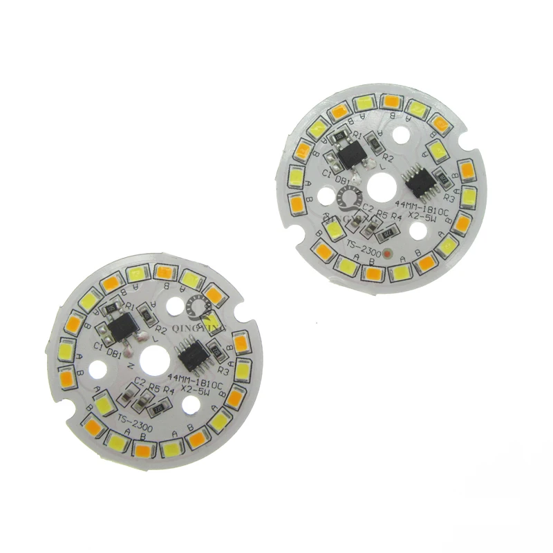 10 шт., 5 Вт, 7 Вт, 2835 SMD ac 220v лампа CCT пластина белый/теплый белый два Цвет в одном PCB LED плата интегрированный IC драйвер для светодиодный лампы