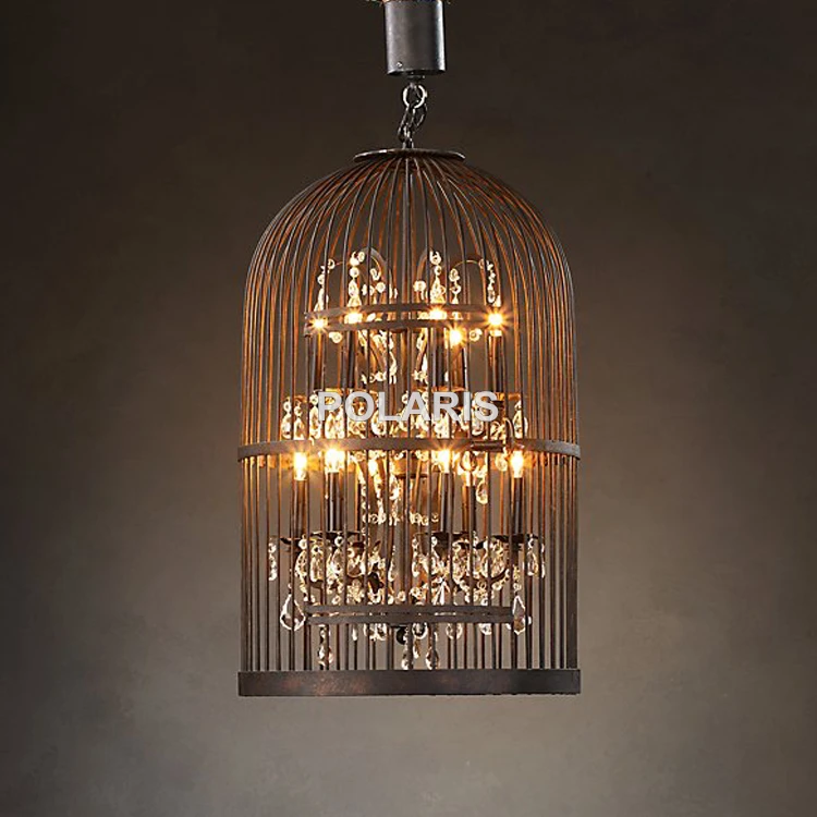 Винтажная люстра в деревенском стиле с кристаллами для птиц подвеской виде