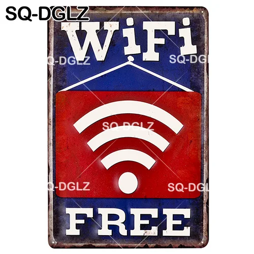 [SQ-DGLZ] Wi-Fi зона жестяная вывеска Настенный декор Бесплатный WiFi доступен здесь металлические поделки живопись таблички нет WiFi художественный плакат - Цвет: 1336