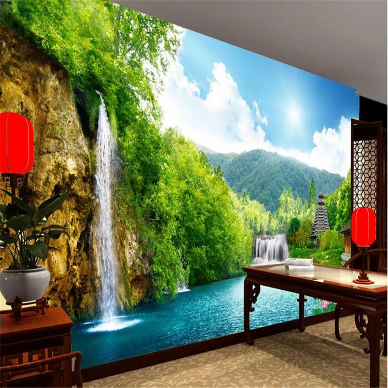 3D фотообои на заказ настенное 3d изображение водопада озера башни обои|3d wall murals