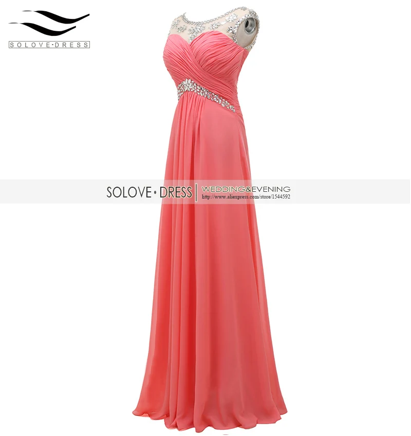 Женское вечернее платье с блестками Solovedress длинное блестящее кораллового цвета