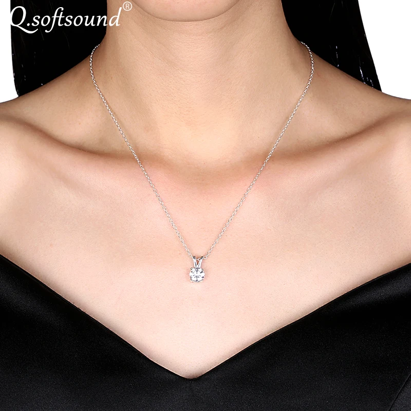 Classic 1.25ct Solitaire Hearts and Arrows CZ Stone Pendant Necklaces Women Silver Color Zirconia Jewelry Gifts For QN1140 | Украшения и