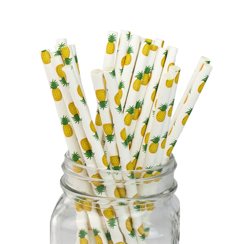 Pineapple Straws Ipalmay 200 шт бумажные соломинки фруктовый узор декоративные летние трубочки для питья на вечеринке для Гавайских дней рождения свадьбы - Цвет: Pineapple Straws