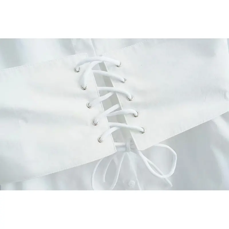 Модный стиль 2019 Новая женская белая блузка с длинным рукавом и отложным