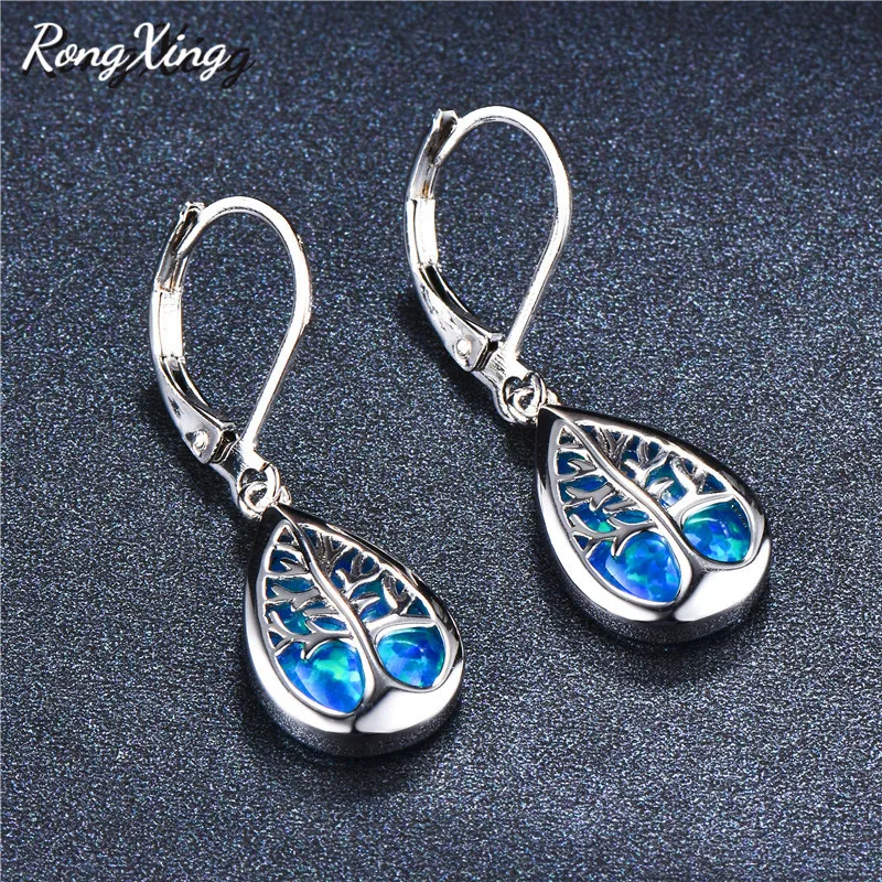 Женские серьги-подвески с голубым огненным опалом | Украшения и аксессуары