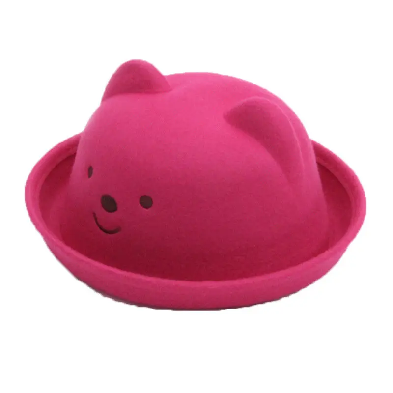 Newborn Toddler Baby Kids Girl Boy Fashion Bear Hats Visor Little Ear Cap Warm Hat Cute Babies Kid Cartoon Caps Wool Hat - Цвет: Розово-красный