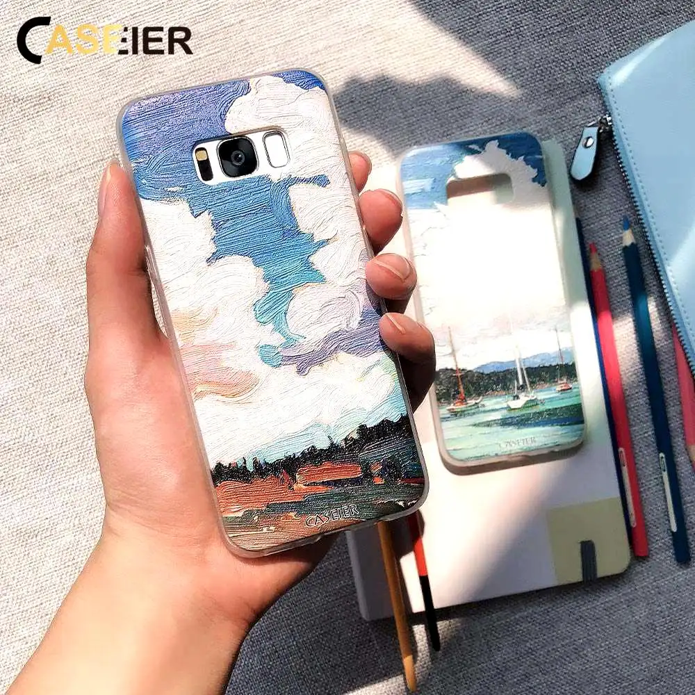 CASEIER Phone Case For Samsung Galaxy S7 S8 S9 S10 Oil Painting Embossed Cell Cases Funda Back Cover | Мобильные телефоны и