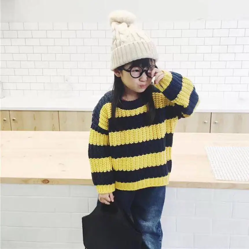 2017 для Одежда детей малышей девочек вязаный свитер Пуловеры вязаная блузка