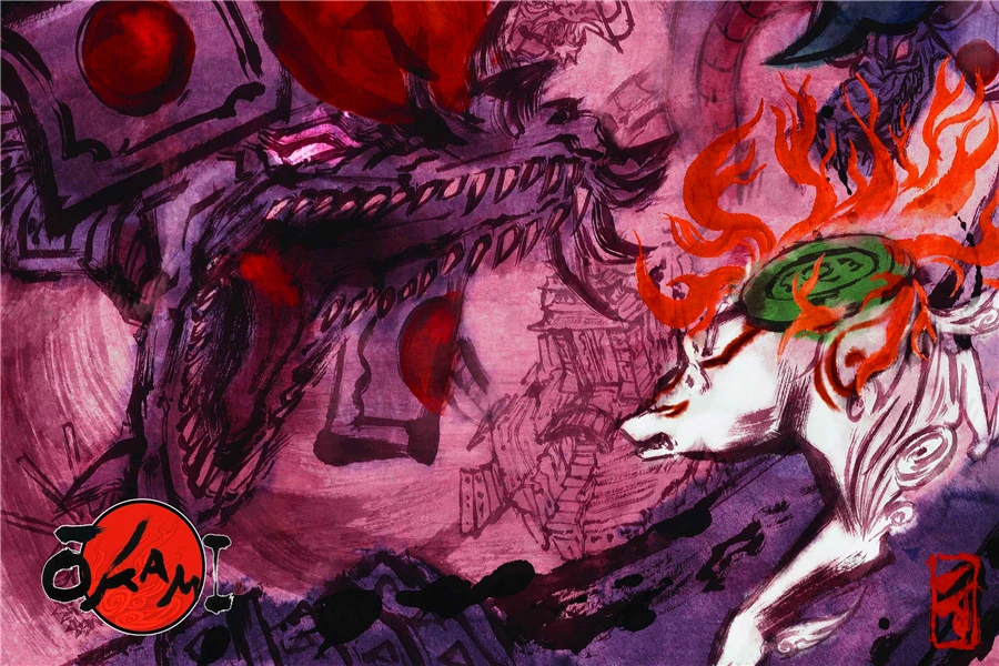 На заказ на холсте художественные Okami постер Wolf наклейки стену игровые обои