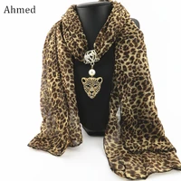 ahmed autumn and winter fashion rhinestone leopard head pendant leopard scarf necklace for women new neckerchief scarves jewelry