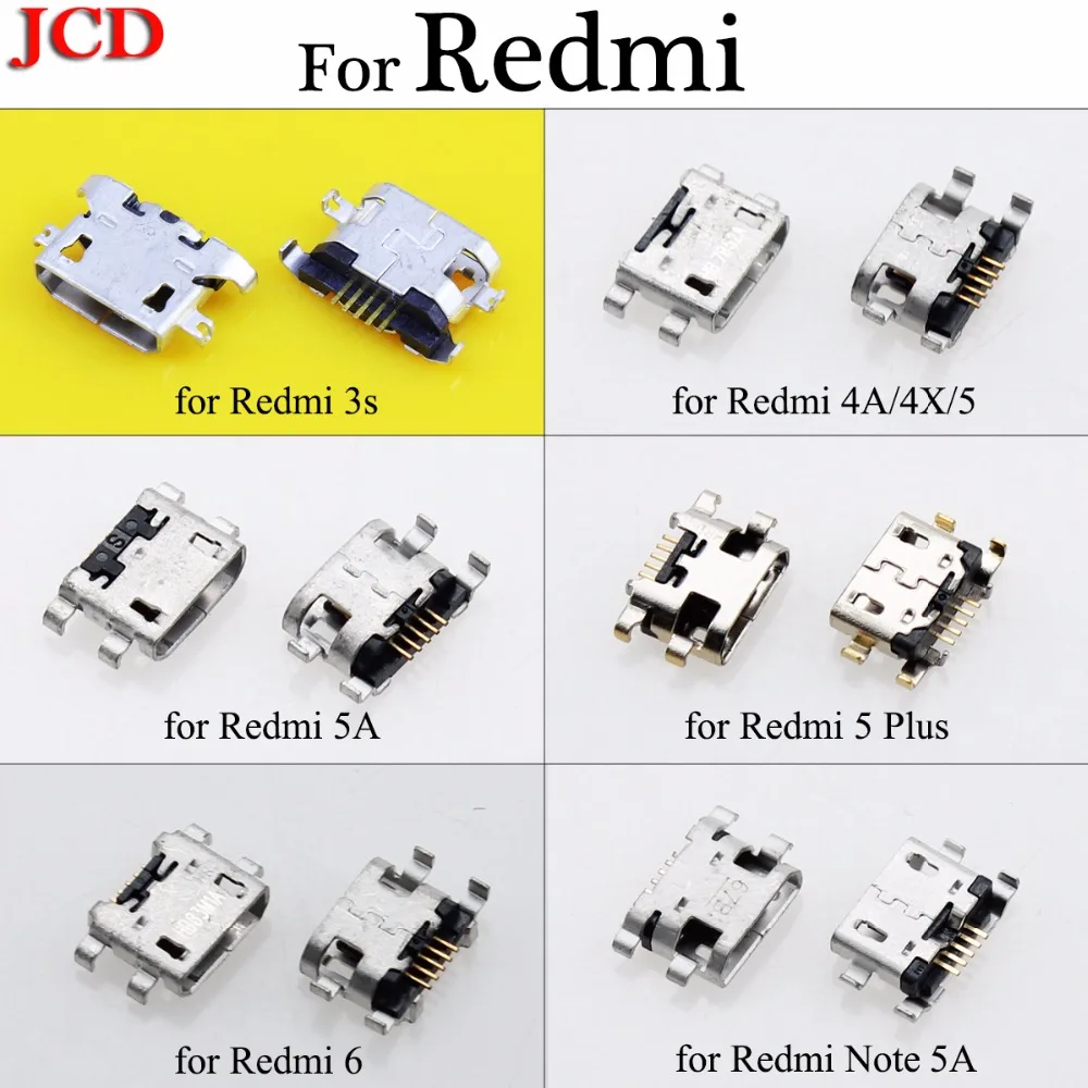 JCD Micro USB разъем 5pin для зарядки Xiaomi Redmi 3s 4A 4X 5 5A plus 6 порт Зарядка данных