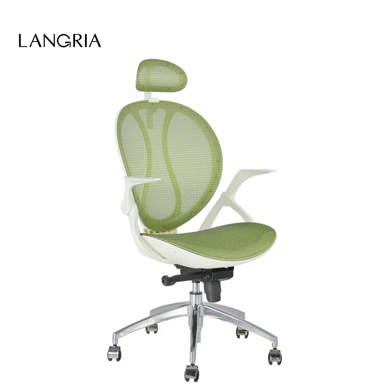 Офисное кресло LANGRIA с высокой спинкой вращающееся зеленое Сетчатое для