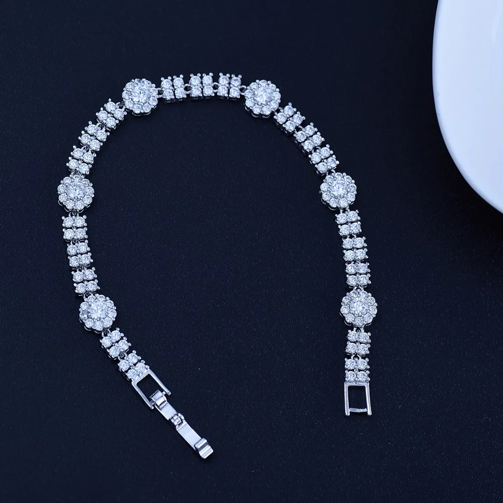 LUOTEEMI Brand Luxury Round High Quality AAA Cubic Zircon Link Chain Charming Bracelet for Women Wedding Bangle Jewelry Gifts | Украшения и