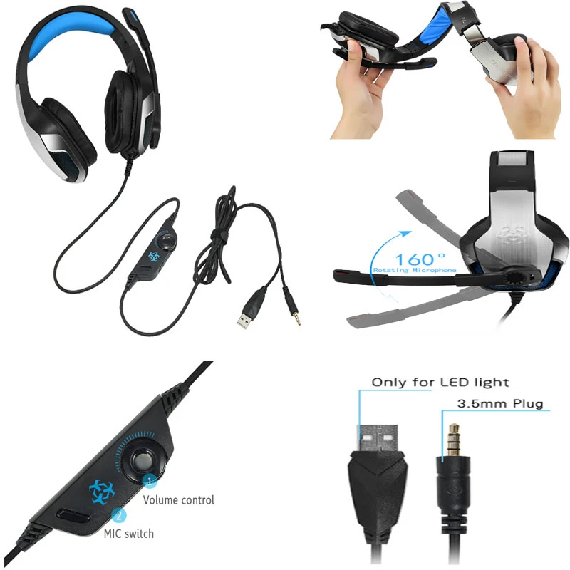 K1-B Игровые наушники Kotion EACH G2000 глубокий бас стерео Wit Mic светодиодный свет для PC Gamer& торговля; Новинка; удобная при ношении