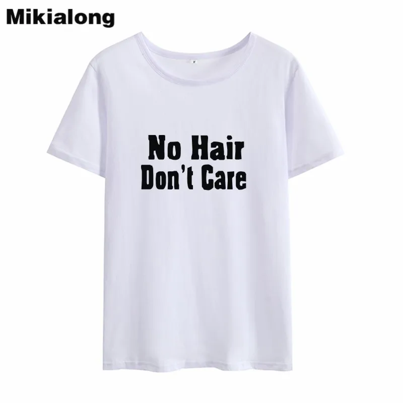Женская футболка с круглым вырезом Mikialong No Hair Don't Care свободная коротким рукавом