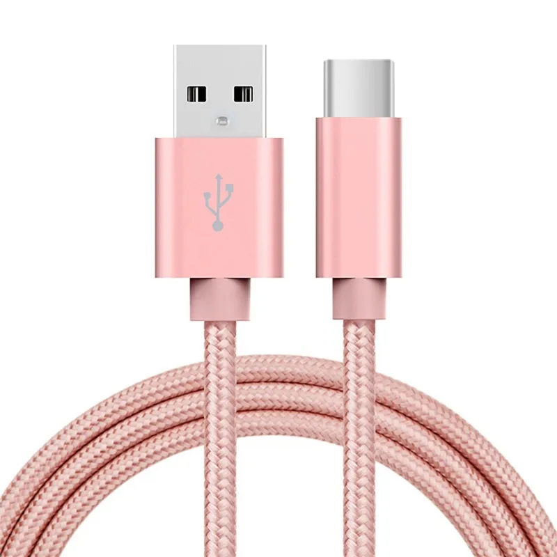 Розовый 2 м 2 шт./упак. 2.4A Тип C USB-C для передачи данных в нейлоновой Зарядное устройство кабель для samsung S10/LG G6/huawei P30/xiao Mi 8/OPPO R17/vivo NEX кабель