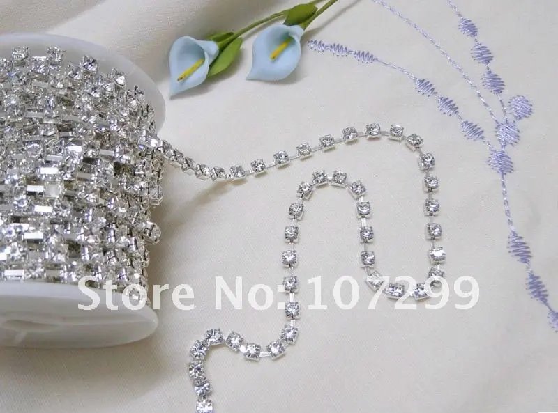 

10yd 4mm A-Grade Rhinestone Silver Diamante Chain Craft Gift Wrapping