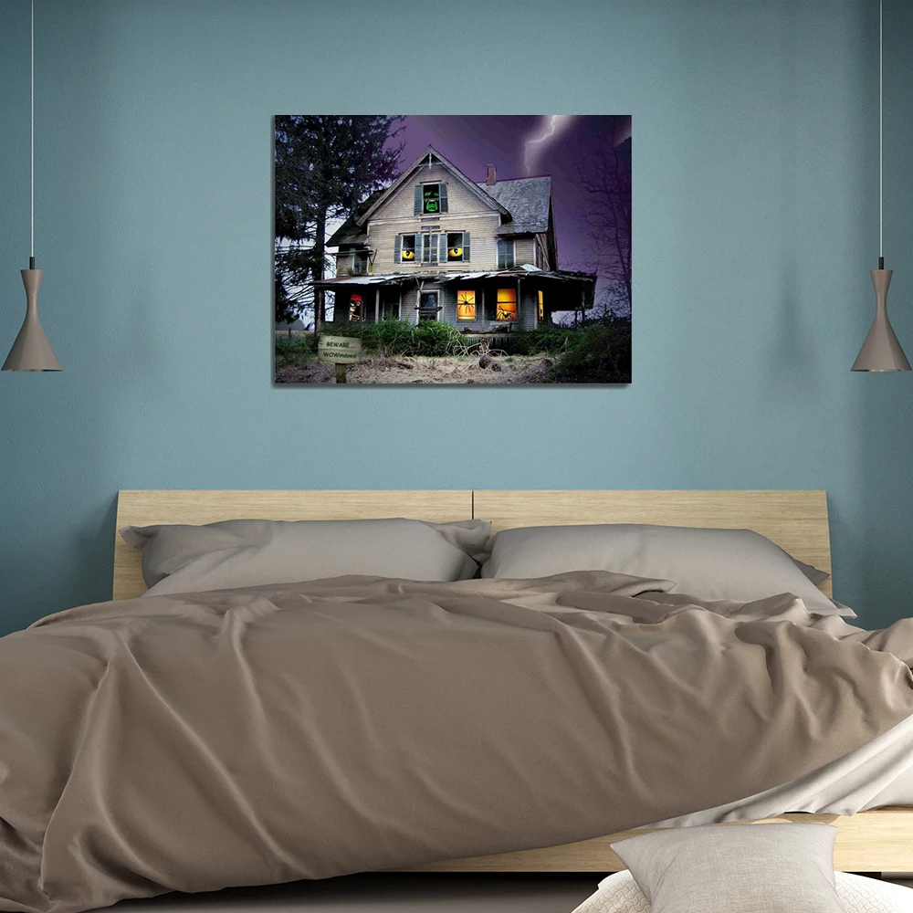 Ночное небо деревья дом с привидениями Современный домашний декор уникальный