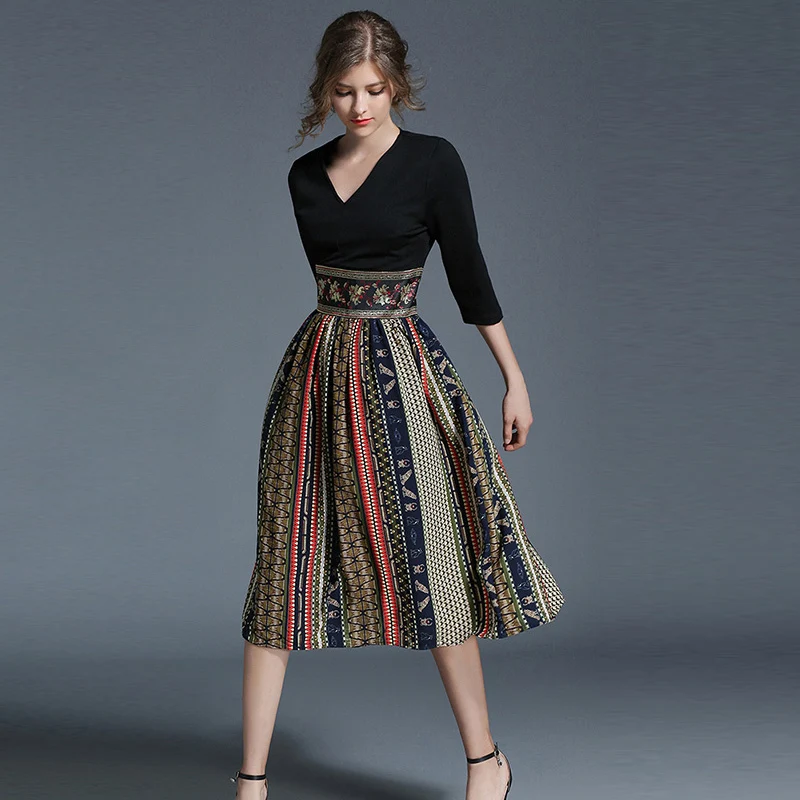 2017 женские летние Винтаж богемное шифоновое платье с принтом для девочек