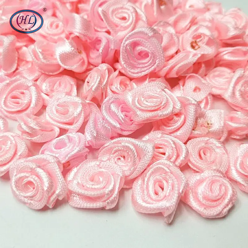pink HL 60 шт. 15 мм ленты розы цветы DIY Аппликации Свадебные украшения ремесла поставки много цветов - Цвет: pink