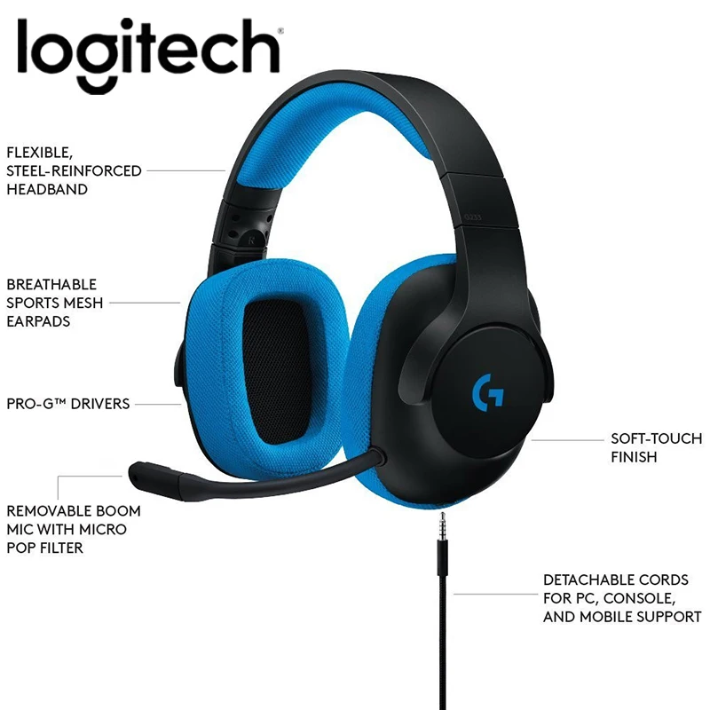 Оригинальная игровая гарнитура Logitech G233 Prodigy проводное управление с микрофоном