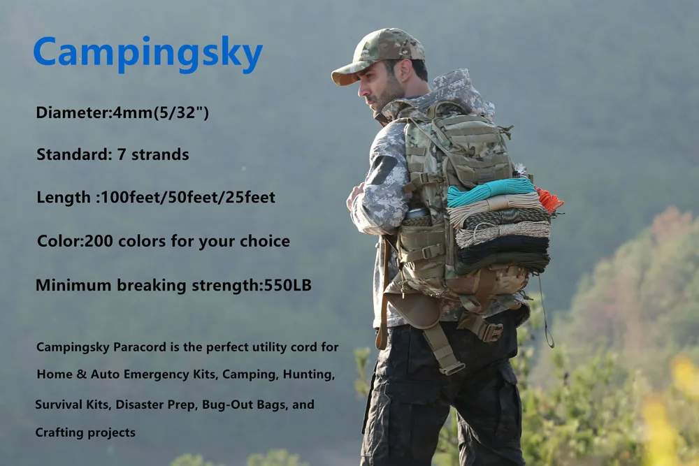 Паракорд CAMPINGSKY 4 мм 100ft 550 Паракорд парашютный шнур для пеших прогулок кемпинга