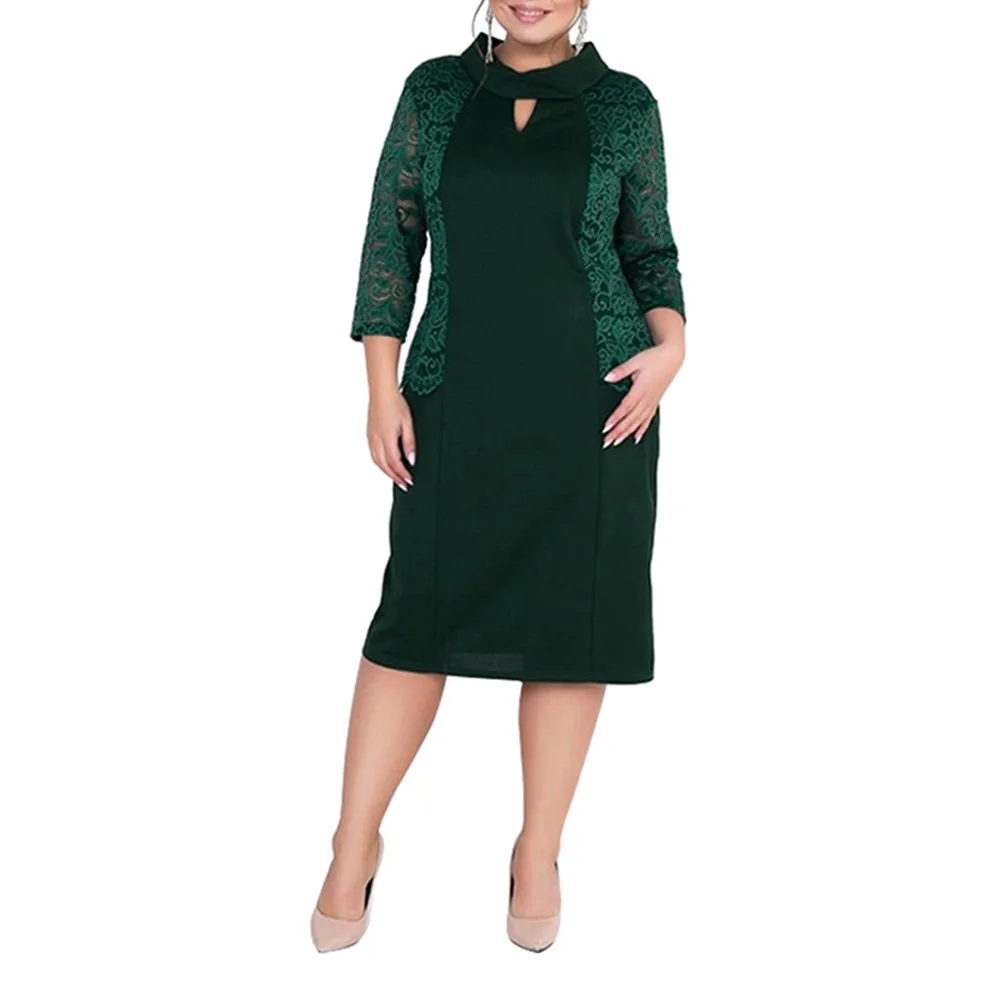 TUHAO 5XL 6XL размера плюс женские осенние платья больших размеров элегантное кружевное платье женские винтажные платья больших размеров 4XL JTLM - Цвет: Зеленый