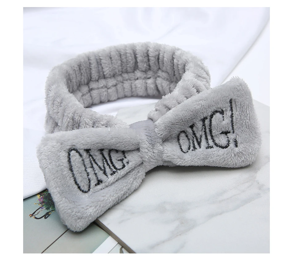 Горячая Распродажа письмо OMG Луки коралловый флис мягкий лук повязки для волос мыть лицо ободок Девушки Женщины держатель тюрбан повязки для волос аксессуары для волос