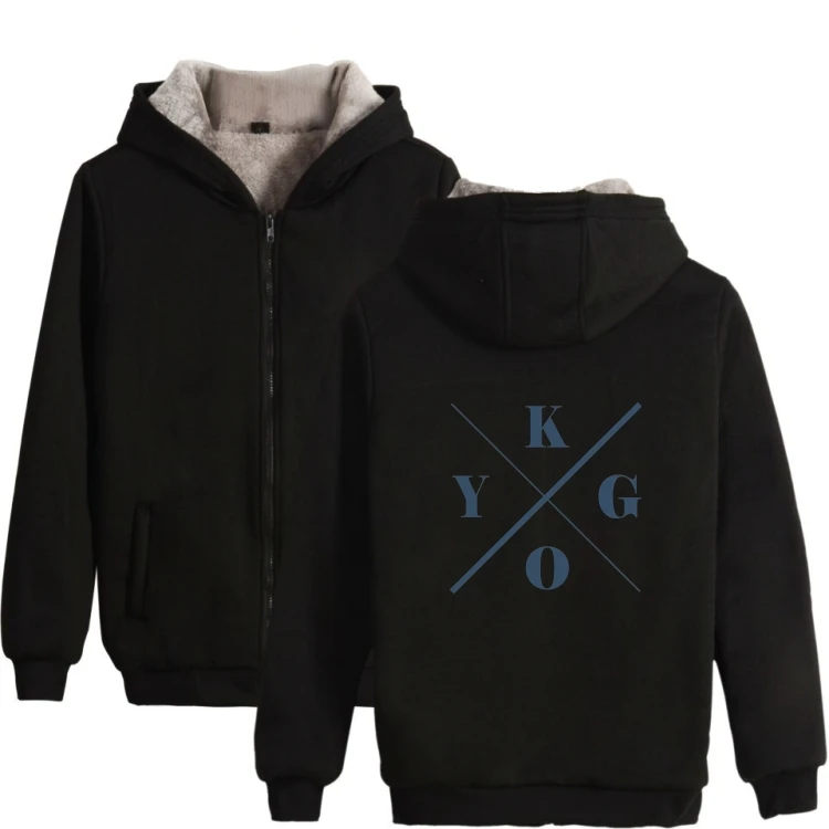 

DJ KYGO Printed Thick Hoodie Sweatshirts With Zipper Winter Warm Hip hop Streetwear Thickened Hoodies Zip-Up Coats