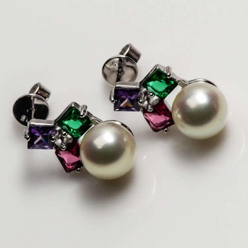 CHIN'S 7.5-8mm Cream Real Akoya Pearl Crystal Drop Earrings 925 Sterling Silver | Украшения и аксессуары