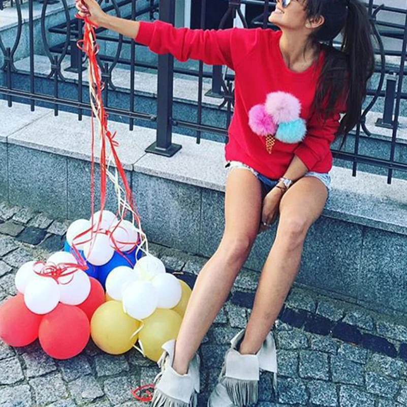 Милые пушистые мороженое конус женские толстовки с принтом длинным рукавом