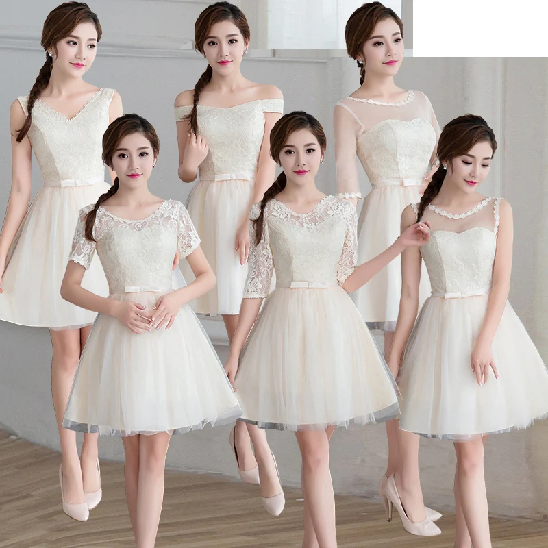 Недорогие розовые платья до колен для подружек невесты кружевное короткое