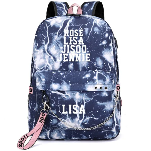 Черный Розовый Lisa Rose Jennie Рюкзак Школьные сумки Galaxy Thunder Mochila сумки рюкзак с цепочкой для ноутбука USB порт - Цвет: Style 13