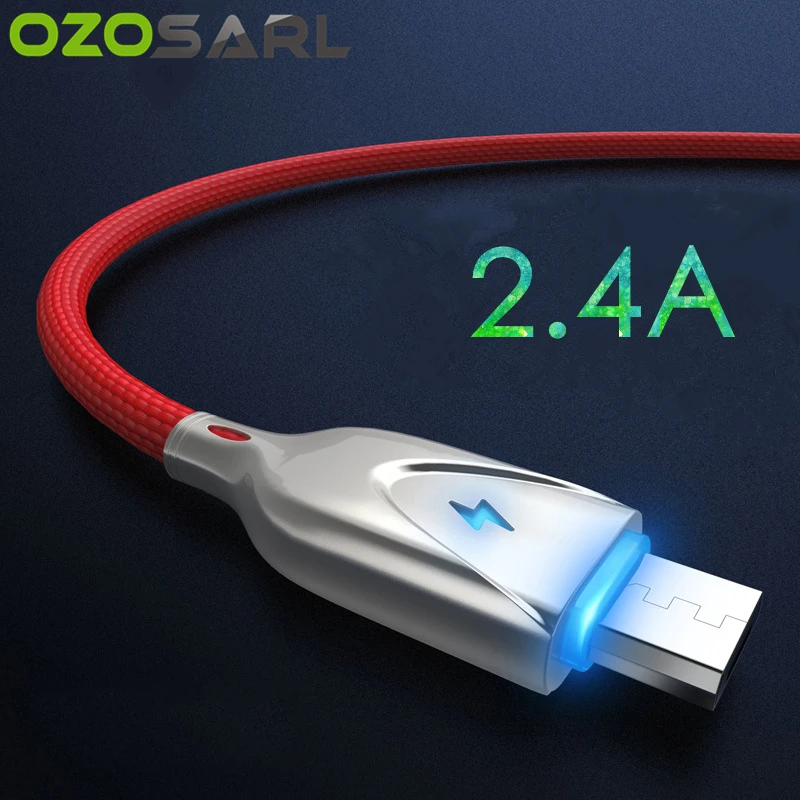 5V2.4A Цинк Быстрая зарядка 100 см LED Свет USB кабель Тип C зарядного устройства микро usb