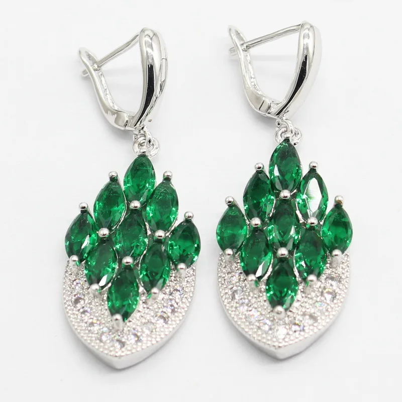 Роскошный зеленый фианит Ювелирный Набор Серебро 925 штамп для женщин кулон