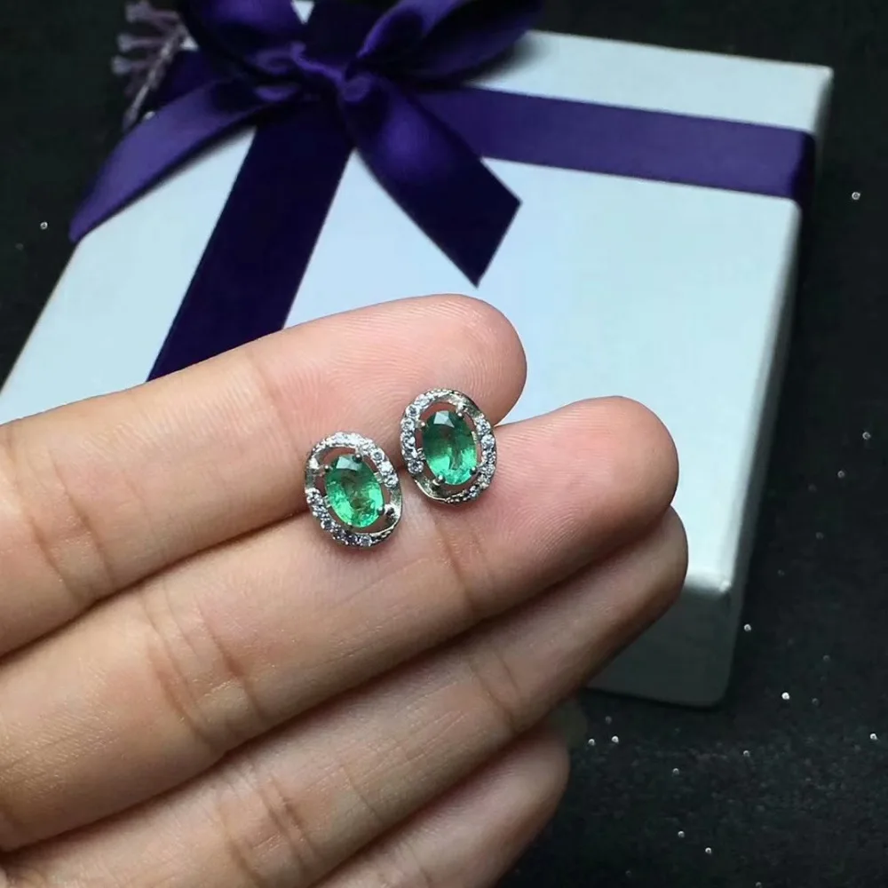 Женские серьги из серебра 925 пробы с натуральным зеленым