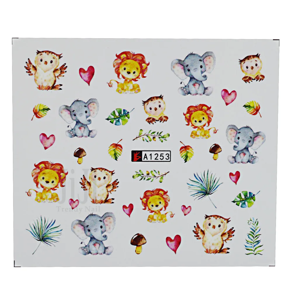 12 шт. Милая наклейка в форме животных переводные наклейки для ногтей