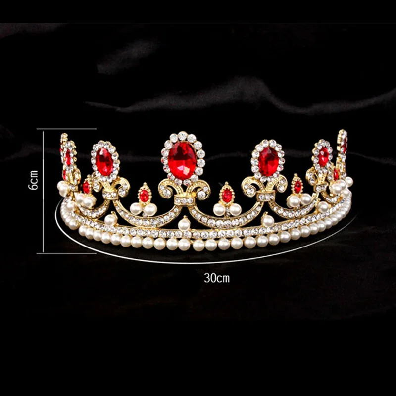 Великолепная красная Хрустальная жемчужная свадебная тиара Quinceanera короны