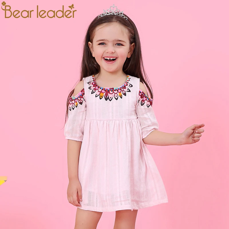 Bear leader/платье для девочек; Новинка года; Брендовое летнее платье принцессы с открытыми плечами; детская одежда; платье для девочек; От 3 до 7 лет