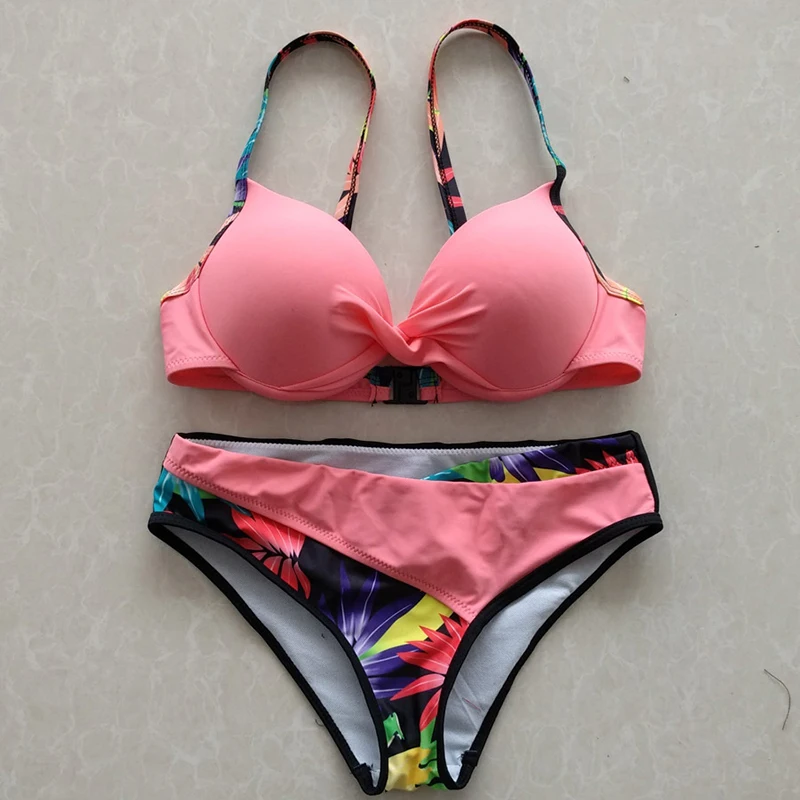 2018 Sexy Cross Brazilian Bikinis Women Patchwork Swimwear Print Swimsuit Push Up Bikini Set Bandage Beachwear Bathing Suits |