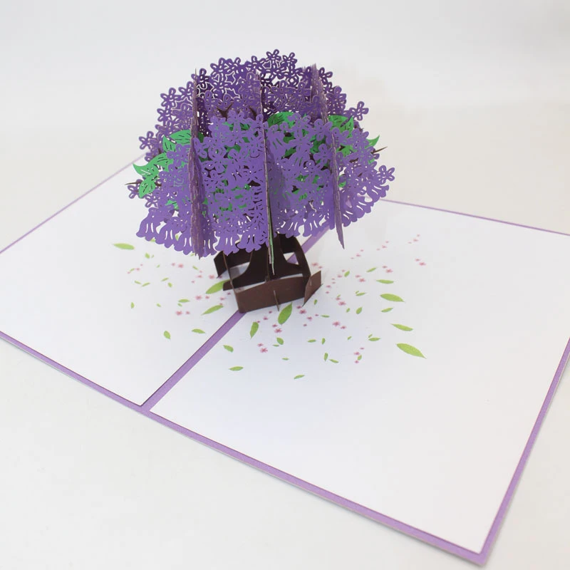 3D Ручная работа фиолетовая зеленая двухцветная бумага с деревом поздравительная
