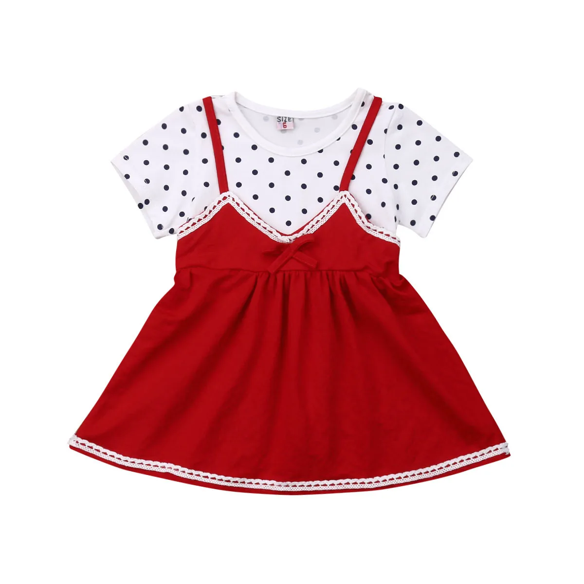 От 1 до 2 лет милое платье для маленьких девочек короткий рукав Пэчворк в горошек с