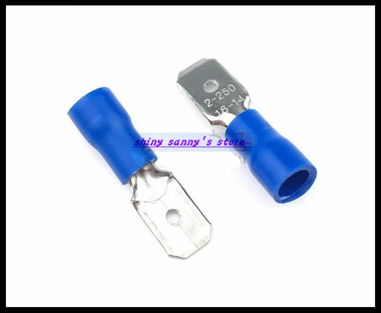 200 шт./лот MDD2-110(5) , MDD2-187(5) , MDD2-250 синий 16-14 AWG 1,5-2.5mm2 мужское утепленное Лопата быстрый разъем обжимной терминал